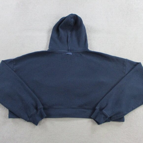 SKIMS Heavyweight Waffle Cropped Hoodie Womens XL Navy Blue Full Zip Knit EUC - Picture 5 of 10